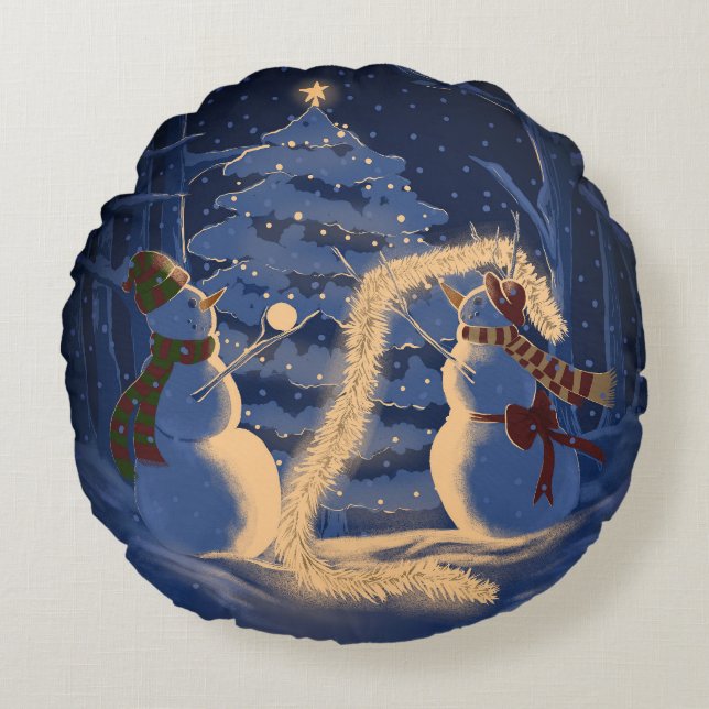 A Snowman Christmas Round Pillow (Front)