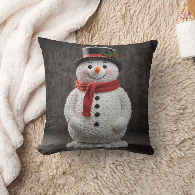 A SNOWMAN IN A BLCK HAT THROW PILLOW (Blanket)