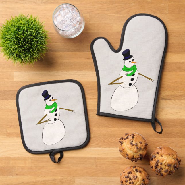 a snowman      oven mitt & pot holder set (Top Down)