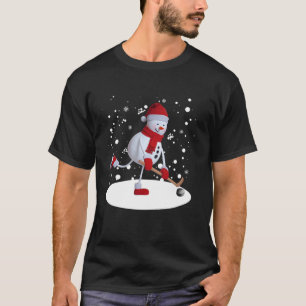 A Snowman Playing Hockey With A Hockey Stick Chris T-Shirt