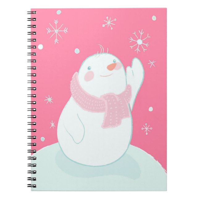 A snowman reaching for a falling snowflake notebook (Front)