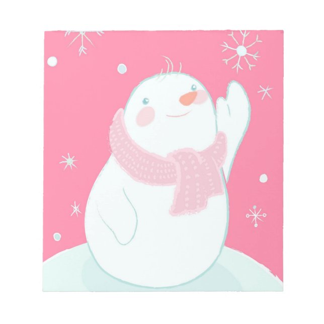 A snowman reaching for a falling snowflake notepad (Front)