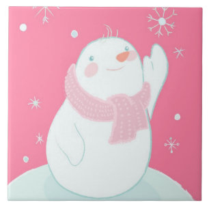 A snowman reaching for a falling snowflake tile