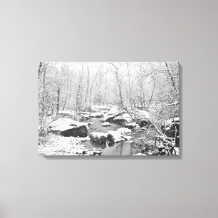 A Snowy Creek - Winter Landscape In Black & White Canvas Print