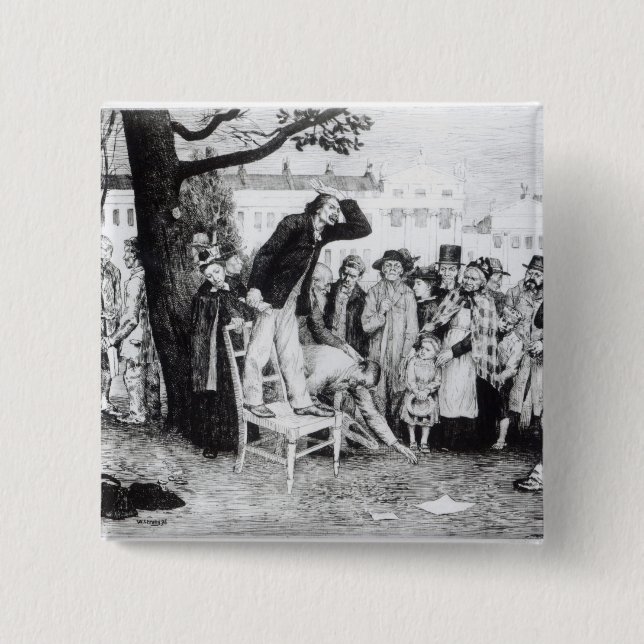 A Socialist Speaker, engraved by W.Strong, 1891 2 Inch Square Button (Front)