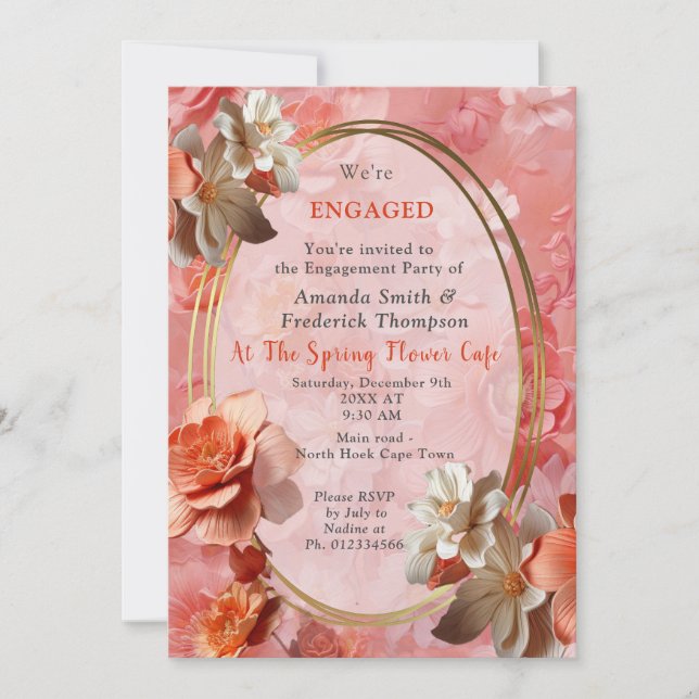 A soft 2024 colour of Peach Fuzz Flowers Invitation (Front)