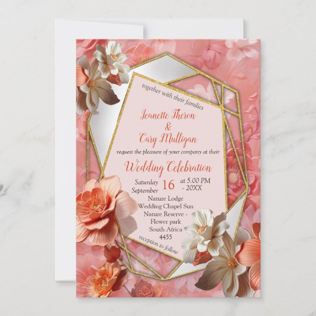 A soft 2024 colour of Peach Fuzz Flowers Invitation (Front)
