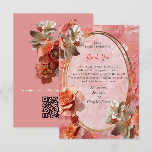 A soft 2024 colour of Peach Fuzz Flowers Thank you RSVP Card (Front/Back)