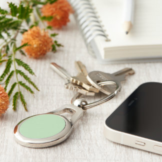 A soft pale green background fills the image keychain