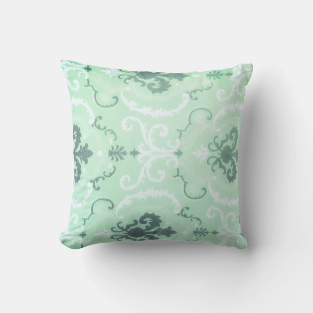 A soft pastel green Throw Pillow (Front)