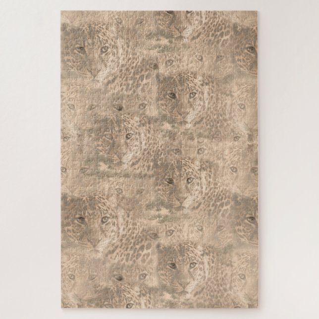 A soft tan colour repeat pattern of many leopards  jigsaw puzzle (Vertical)