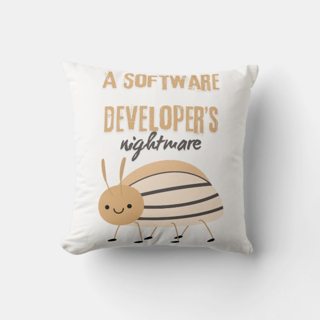 A software developer nightmare cute bug throw pillow (Front)