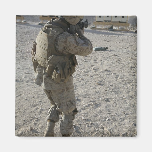A soldier engages his target on a shooting rang magnet (Front)