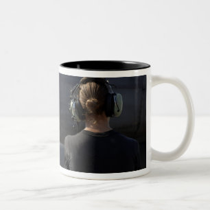A soldier monitors the performance Two-Tone coffee mug