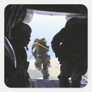 A Soldier performs a static-line jump Square Sticker