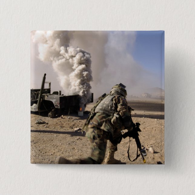 A Soldier reacts to a controlled explos 2 Inch Square Button (Front)