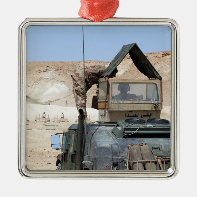 A soldiier instructs an Iraqi army soldier Metal Ornament (Front)