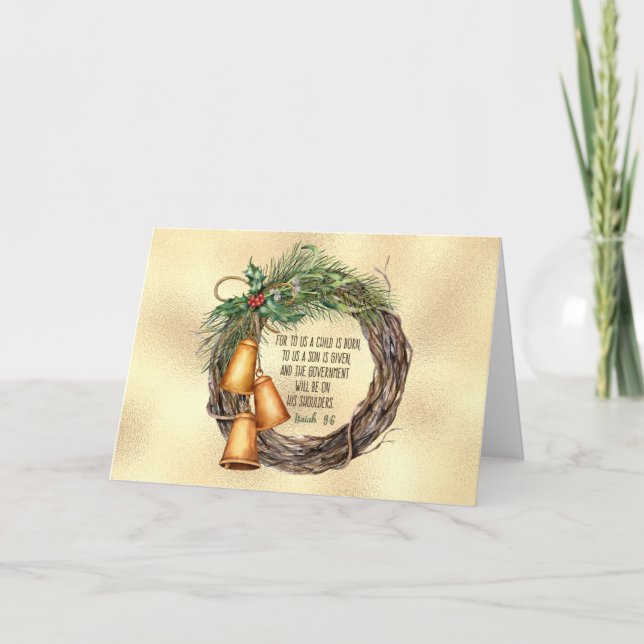 A SON GIVEN Christmas Scripture Wreath Elegant Holiday Card (Front)