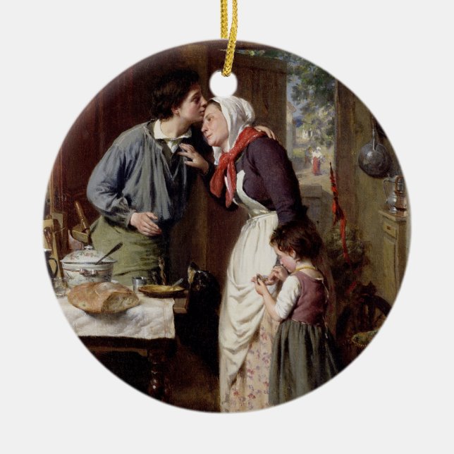 A Son's Devotion, 1868 (oil on canvas) Ceramic Ornament (Front)