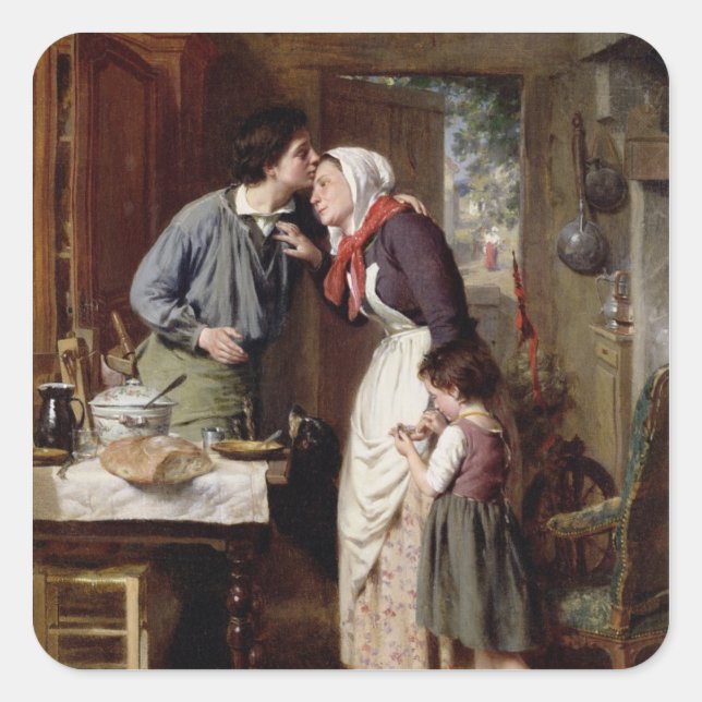 A Son's Devotion, 1868 (oil on canvas) Square Sticker (Front)