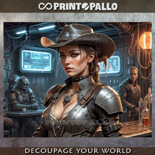 A space cow boy girl in a galaxy bar tissue paper