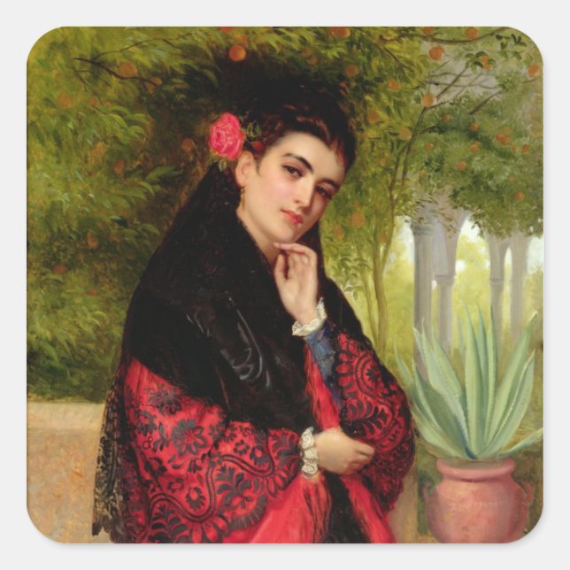 A Spanish Beauty, 1872 (oil on canvas) Square Sticker (Front)