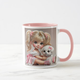 A sparkling girl and her lovely puppy. mug