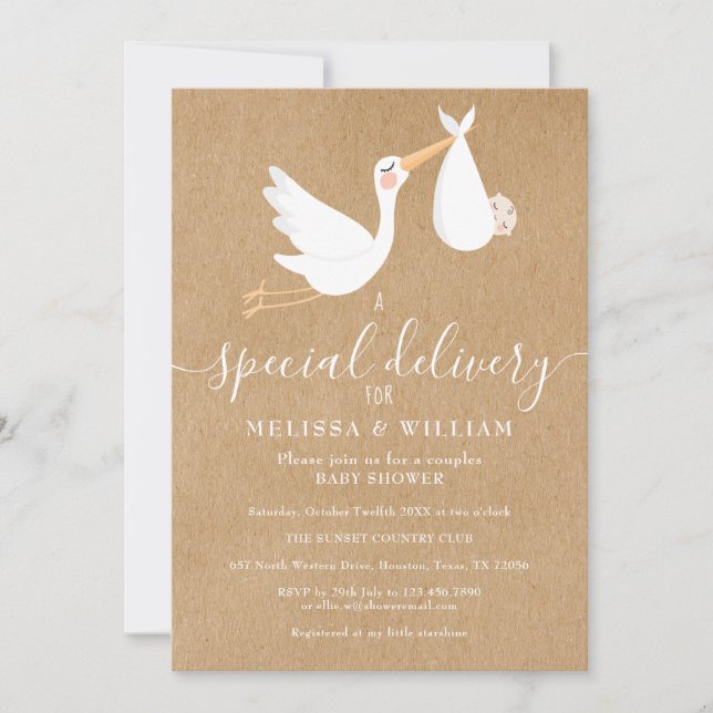 A Special Delivery Baby Couples Shower / Sprinkle Invitation (Front)