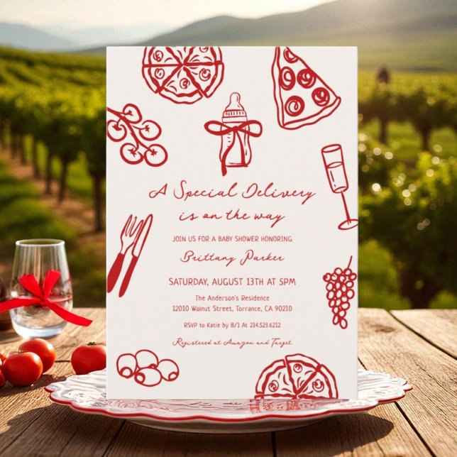 A Special Delivery On The Way Pizza Baby Shower Invitation (Creator Uploaded)