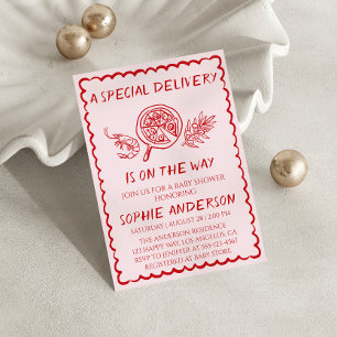 “A Special Delivery” Retro Pizza Baby Shower Invitation