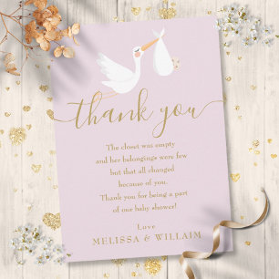 A Special Delivery Stork Baby Girl Thank You Card