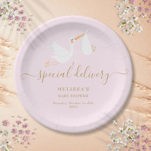 A Special Delivery Stork Baby Shower Sprinkle Paper Plate
