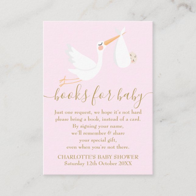 A Special Delivery Stork Book Request Baby Shower Enclosure Card (Front)