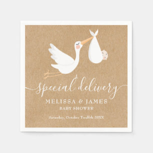 A Special Delivery Stork Couples Baby Shower Napkin