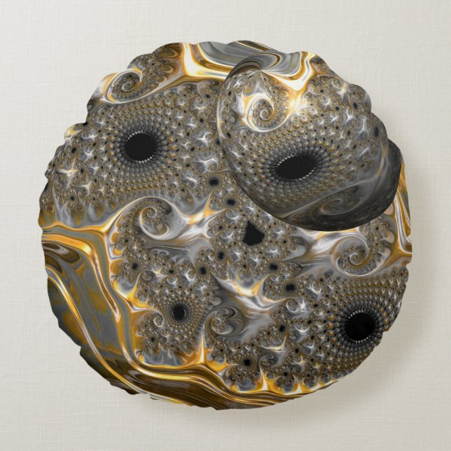 A Spherical Ballet in Silver and Gold Round Pillow (Front)