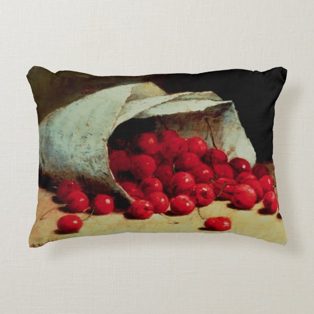 A spilled bag of cherries decorative pillow (Front)