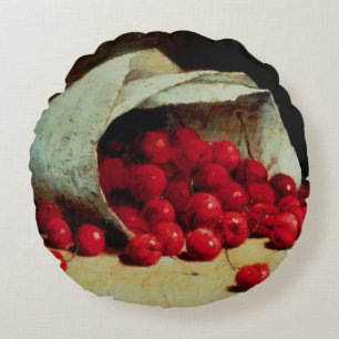 A spilled bag of cherries round pillow