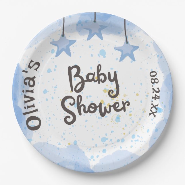 A Splash of Joy: Watercolor Baby Shower  Paper Plate (Front)