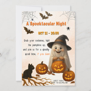 A Spooktacular Night Ghost & Pumpkin Halloween Invitation