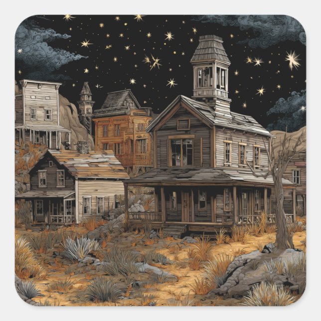 A Spooky Ghost Town Square Sticker (Front)