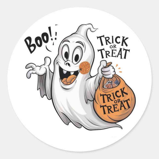 A spooky ghost with a goofy smile classic round sticker (Front)