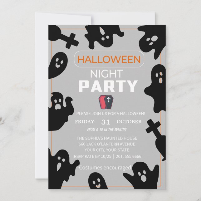 A Spooky Night with Ghosts – Halloween Invitation (Front)