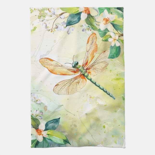 A Spring Dragonfly Kitchen Towel (Vertical)