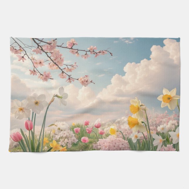 A Spring Floral Background Kitchen Towel (Horizontal)