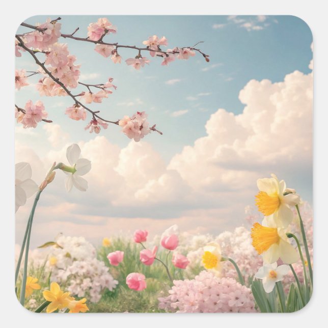 A Spring Floral Background Square Sticker (Front)