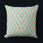 A square pillow features a vibrant geometric<br><div class="desc">A square pillow features a vibrant geometric pattern of concentric diamond shapes in rainbow hues,  creating a lively and dynamic effect.</div>