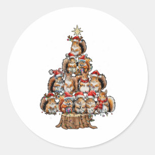 A Squirrel Christmas Tree Lights Forest Animal Lov Classic Round Sticker