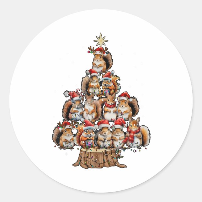 A Squirrel Christmas Tree Lights Forest Animal Lov Classic Round Sticker (Front)