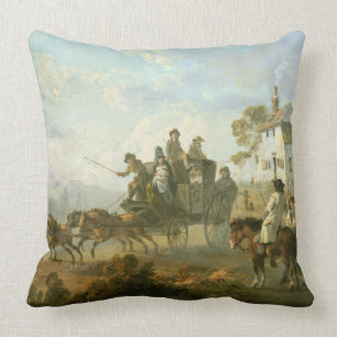 A Stage Coach on a Country Road, 1792 (oil on pane Throw Pillow