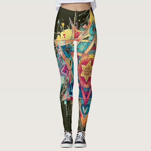 A Star + Abstract Art Pair of Customized Modern Leggings (Front)